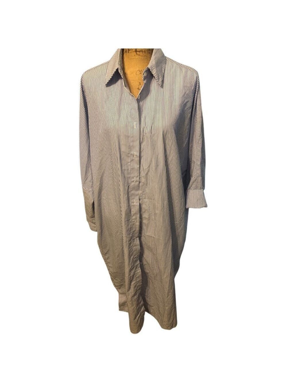 Striped Long Shirt Dress Blue/White Size L - Picture 3 of 8